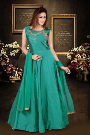 Peacock Blue Color With Rich Embroidery Work New Designer Gown